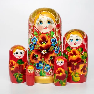 5pcs 18cm / 7" Gouache Genuine Matryoshka Russian Nesting Dolls - Picture 1 of 3