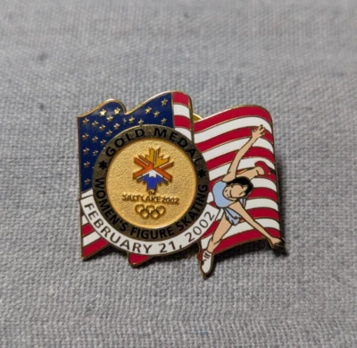 Womens Figure Skating Gold Medal Lapel Pin Salt Lake City Olympics Feb 21 2002 - Image 1 of 4