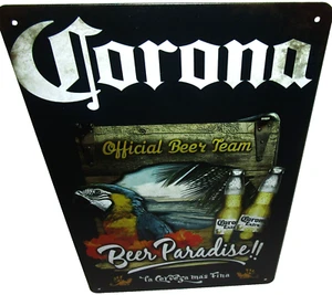 LETRERO DE HOJALATA VINTAGE 8" X 12" ~ CORONA ~ ¡PARAÍSO DE LA CERVEZA!! - Imagen 1 de 2