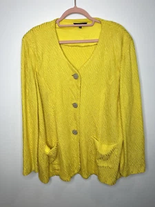 MISOOK Cardigan Womens 1X Button Up Sweater Jacket Blazer Yellow Designer Career - Picture 1 of 5