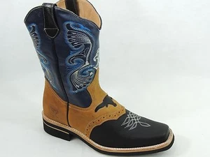 MEN'S RODEO COWBOY BOOTS GENUINE LEATHER WESTERN SQUARE TOE BOTAS SADDLE WORK - Picture 1 of 40