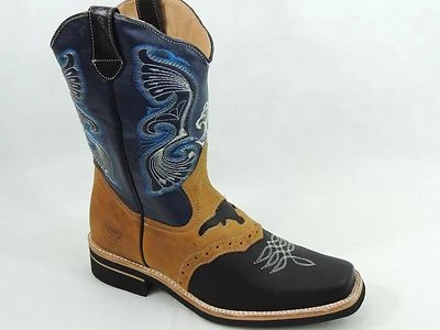 MEN'S RODEO COWBOY BOOTS GENUINE LEATHER WESTERN SQUARE TOE BOTAS SADDLE WORK  - Image 1 of 4