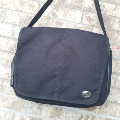 BLACK Crossbody Messenger Bag (17x13) Zip Close Pockets Laptop Office Travel - Image 1 of 4