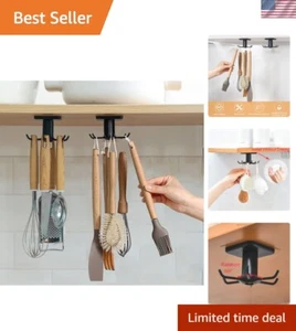 2pcs 360° Rotating Kitchen Utensil Hooks - Drilling Free Under Cabinet Rack - Picture 1 of 11