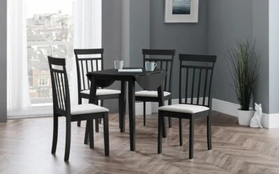 SC FURNITURE LTD Black Round Drop Leaf Dining Table & 4 Chairs 90cm Diameter H74cm COWEN