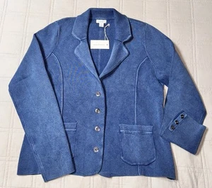 Sundance Horizon Knit Blazer Jacket Size Large Denim Blue Cotton NWT - Picture 1 of 9
