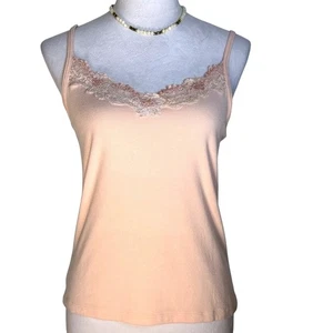Y2K Ann Taylor Womens Pink Lace Beaded Cami Tank Top Size M Angelcore Balletcore - Picture 1 of 10