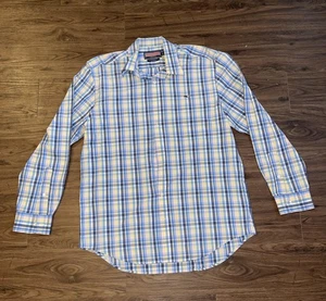 Vineyard Vines Shirt Mens Large Blue Yellow Plaid Slim Fit Whale Button Down - Picture 1 of 5