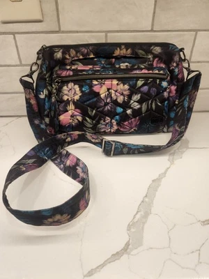 LUG Stretch Bloom Black Crossbody Bag Purse Organizer Lightweight Travel RFID - Image 1 of 4