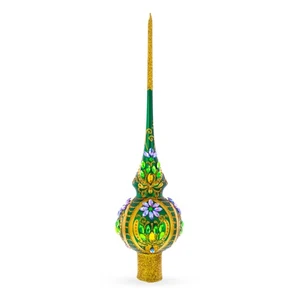 Enchanted Emerald Jeweled Green Blown Glass Tree Topper 11 Inches - Picture 1 of 5