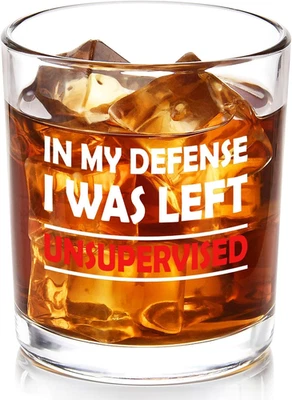 Funny Coworker Gifts for Men, in My Defense I Was Left Unsupervised Whiskey Glas - Image 1 of 4