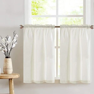Lazzzy Kitchen Cafe Curtains Off White Waffle Textured Tier for Bathroom 24 I... - Picture 1 of 7