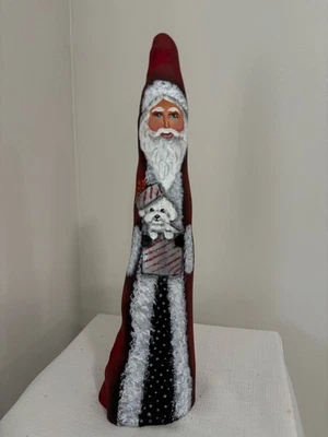 Bichon & Old Time Санта вручную расписанный оригинальный кипарис колени. Ann Hedberg искусство - Изображение 1 из 3