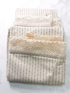 Vtg Ralph Lauren Cold Spring Pillowcases Set Of 2 Cream Black Pinstripe Crochet  - Picture 1 of 13