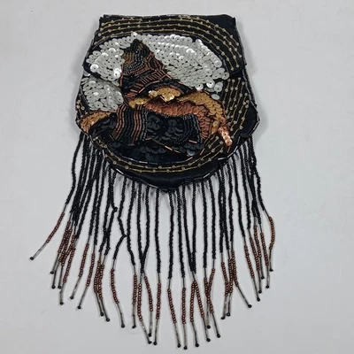 Vintage Purse,  Bead & Sequin Fringed Clutch, Sharmark Las Vegas, Wolf Moon - Image 1 of 4