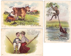um 1909 Lot von 3 Double Entendre Comic Julius Bien Postkarten - Bild 1 von 7