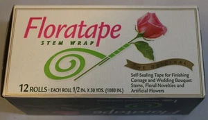 White Floratape 12 Self Sealing Rolls 1/2" W x 30 Yds Ea Floral Flower Stem Wrap - Picture 1 of 4