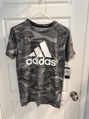 Новый с Ярлыками Adidas молодежи мальчиков большая рубашка 14/16 серый Swirl короткий рукав - Изображение 1 из 3