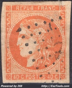 FRANCE BORDEAUX 40c ORANGE N° 48 AVEC OBLITERATION MARITIME ANCRE NOIRE A VOIR - Picture 1 of 2