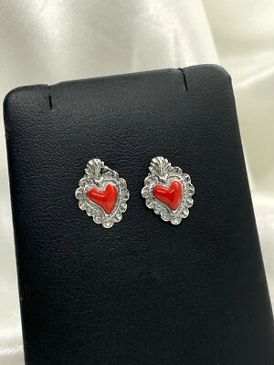 Orecchini cuore sacro in argento 925 smaltati - Immagine 1 di 4