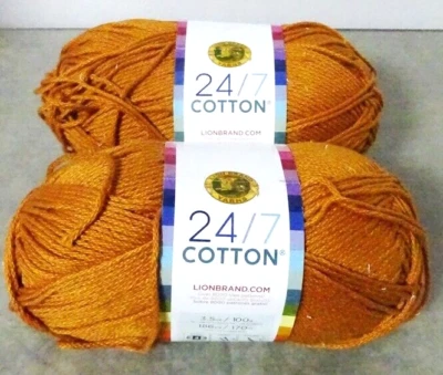 Lot of TWO Lion Brand 24/7 Cotton 3.5 oz. Yarn AMBER Foto 1 de 4