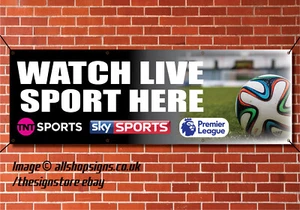 Sky Sport TNT Sports printed banner bar pub sign WATCH LIVE SPORT HERE SIGN - Picture 1 of 5