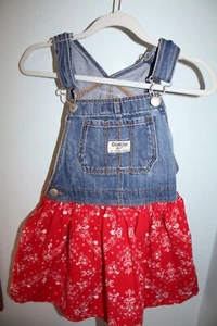 OSHKOSH B’GOSH Size 5 5T Red Floral Bandana Lined Bib Overall Summer Dress EUC - Picture 1 of 4
