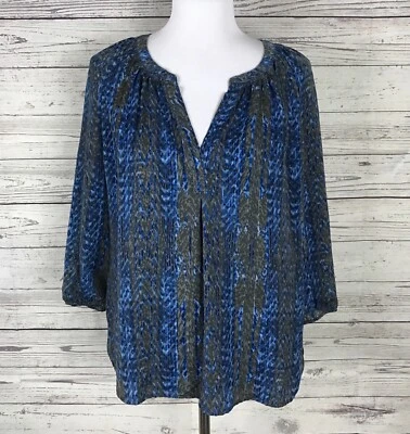 Blusa Top Willi Smith Para Mujer Azul Gris Dividido Cuello en V Manga 3/4 Talla S Foto 1 de 4