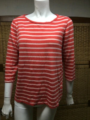 Majestic Filatures Red Coral Stripe 94% Linen Stretch Delux Teeshirt Sz 2 - Image 1 of 4