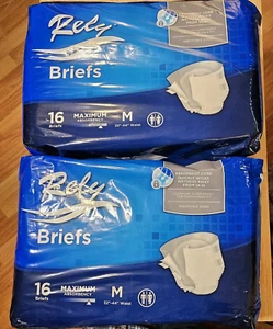 Lot of 2 Rely Maximum Absorbency Medium Size Unisex Briefs 16 Pack - 32" To 44" - Picture 1 of 1