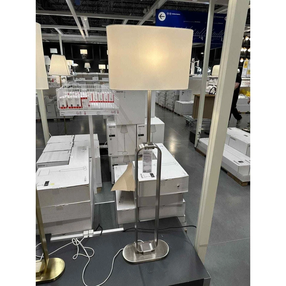 Ikea UPPVIND Floor Lamp Modern, Nickel Plated/White 59" - New - Image 1 of 1