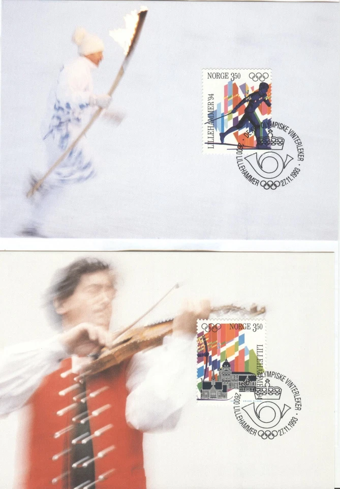 Norway Olympic Games Lillehammer 1994 2 Maxicards First Day cancel 27 11 1993 - Image 1 of 1