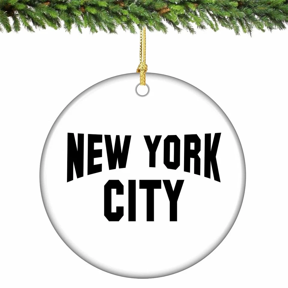 Clásico adorno de Navidad con logotipo blanco y negro de la ciudad de Nueva York porcelana 2,75 Inc Foto 1 de 1