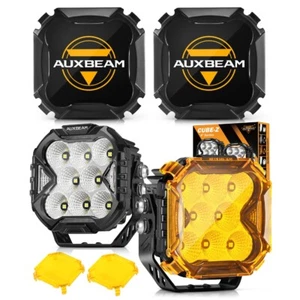AUXBEAM 2X 4" LED Work Lights Pods DRL Amber Turn Signal Lamp+Covers For Chevy - Imagen 1 de 12
