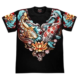 T-Shirt Koi Fish Japanese Tattoo Graphic Black Shirt Mens Glow In Dark New Year - Picture 1 of 12