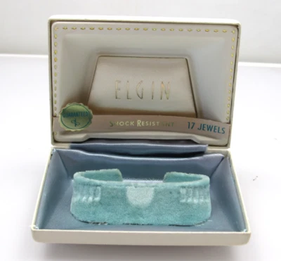 Caja de reloj ELGIN vintage verde azulado 17 joyas resistente a golpes VACÍA Foto 1 de 4