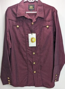 White Diamond Boots Western Shirt Button Up Maroon Gold Buttons Men's Medium - Picture 1 of 9