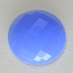 Cabujón redondo de cuarzo azul opaco de 12,3 quilates 17,5 mm calcedonia piedra cultivada en laboratorio - Imagen 1 de 2