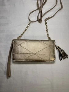 Handbag Gold Tone Shoulder Bag  Long Strap Card Holders Coin  Phone Pocket Purse - Picture 1 of 7