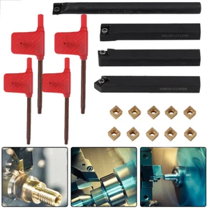 4 Stück 12 mm Drehmaschine Bohrstange Drehwerkzeug Halter + 10 Stück CCMT09T304 Wendeplatten Set - Bild 1 von 12