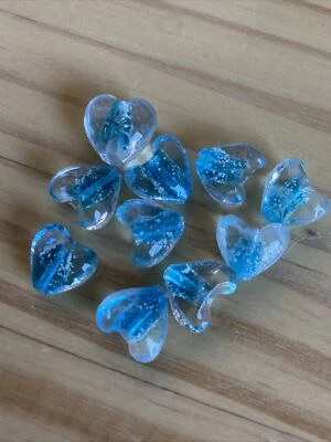 10 CUENTAS CORAZÓN MOTEADO TRANSPARENTE AZUL TURQUESA Lámpara Cristal Trabajo 15mm - Joyería Foto 1 de 3