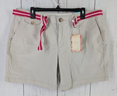 Dockers Size 16 Beige Casual Khaki Shorts Pink Striped Belt NWT - Image 1 of 4