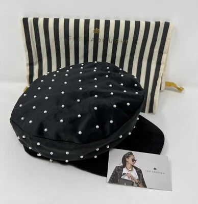 LELE SADOUGHI Black Velvet Pearl Newspaper Boy Newsboy Hat - Image 1 of 4