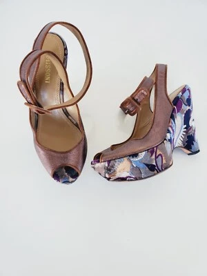 Missoni Multi Color Velvet Wedge Heels Ankle Strap Buckle Leather  37 US 6 Heels Foto 1 de 4