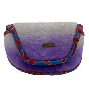 Free People Wool Felt Glasses Case Pouch Purple Gray Tapestry Trim 
