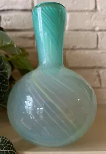 Pretty Vintage Aqua/Green Art Glass Dansk Swirl Vase . 6" Tall 4" Diameter. - Picture 1 of 6