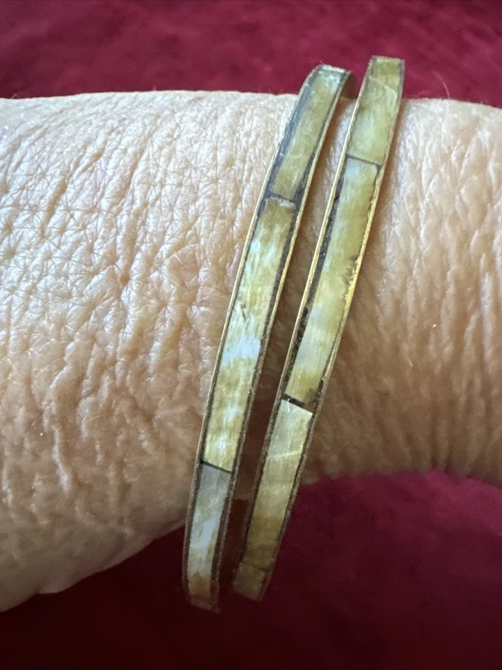 Brazalete Apilable Vintage 2 Delgado Madreperlas MOP Blanco Shell Foto 1 de 4