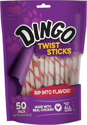 Dingo Twist Sticks masticables de cuero crudo, hechos con pollo real, 50 unidades Foto 1 de 4