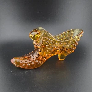Vintage Fenton Art Glass Amber Brown Hobnail Cat Head Shoe Glass Slipper - Picture 1 of 9