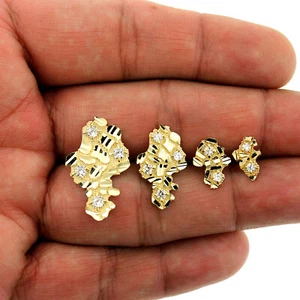 Men's Women's Kid's 10K Solid Yellow Gold Diamond Cut Nugget Stud Earrings - Picture 1 of 15